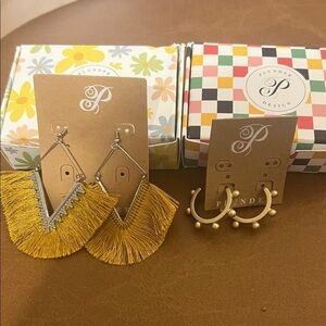 Plunder Design Yellow Fringe and Gold Hoop Earrings